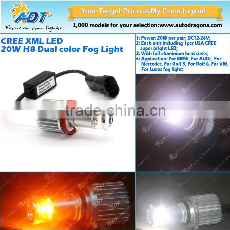 Hot sell 20W USA CR LED fog light dual color H8/H10/H11/9005/9006/H16 color changing fog lamp canbus headlights for VW for Golf5