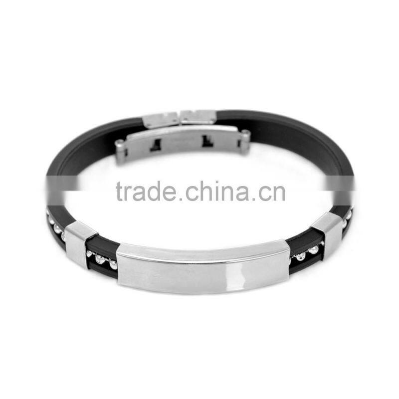 New Arrival Style Black Silicone Bracelet Fashion Stainless Steel Clasp Bangles