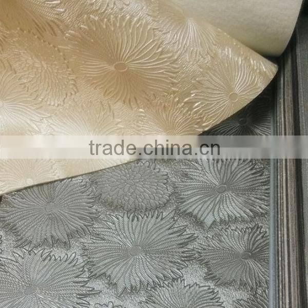 PVC leather with flower embossed for decoration usage