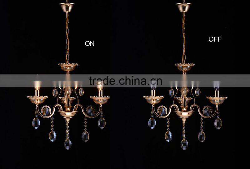 Chinese Best K9 Champagne Crystal Candle Chandelier with 3 lights