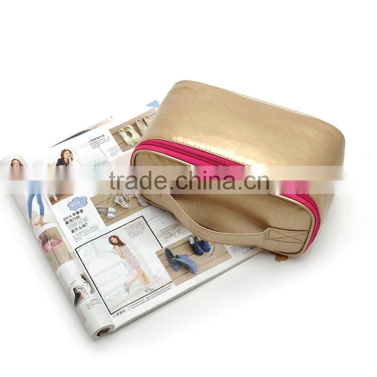 Golden large capacity cosmetic carry case,make up pouch with handle