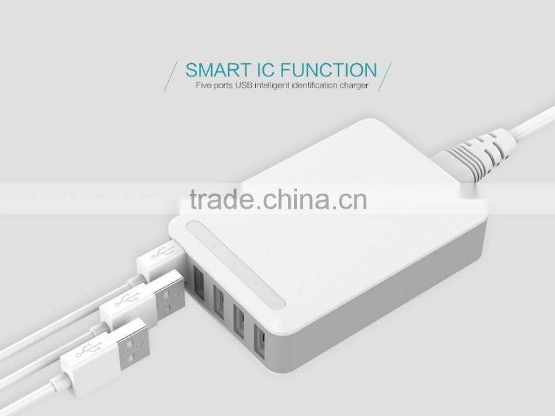 40W 8A 5 Port Smart Intelligent Desktop USB Wall Travel Charger Adapter Charging Station for smart phones and tablet