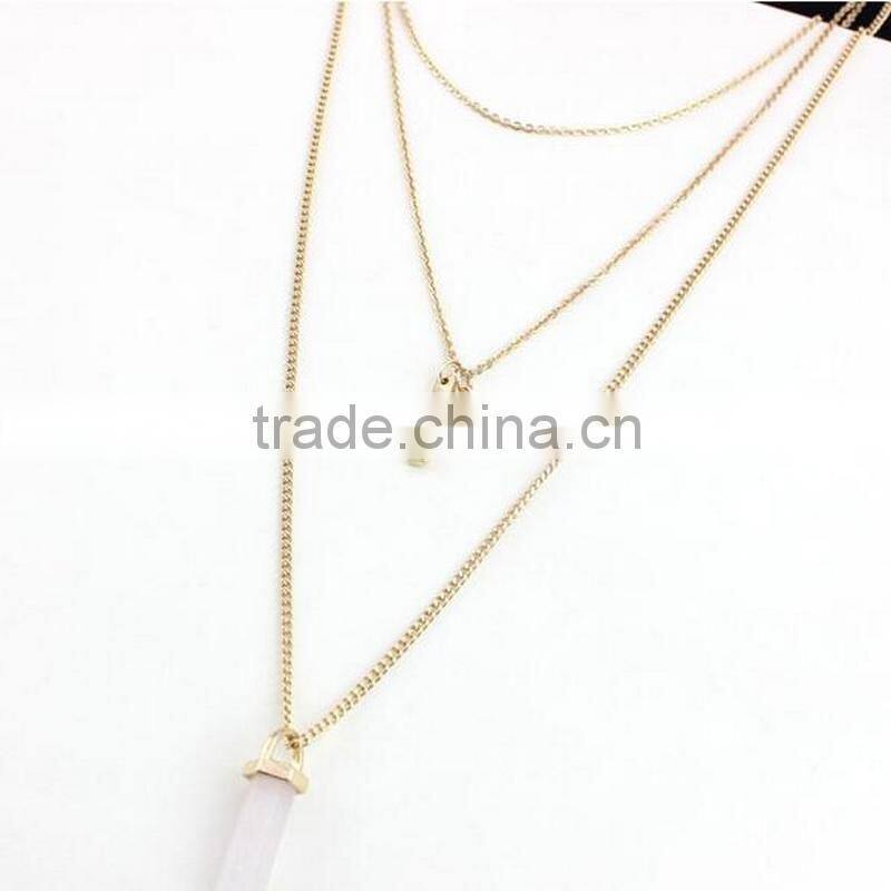 Artificial Cutting Pink Stone Multi Layers Long Necklace Choker For Fashion Lady