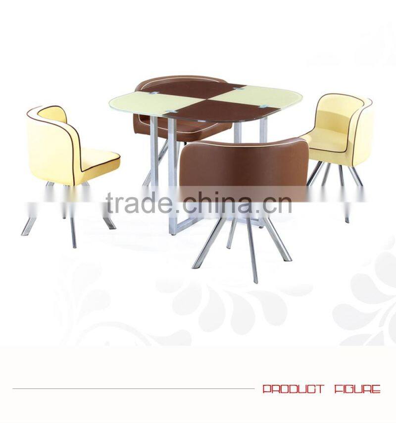 Hot Sale Cheap Used Dining Table Glass Top Metal Legs Dining Set 1 Table 4 Chair