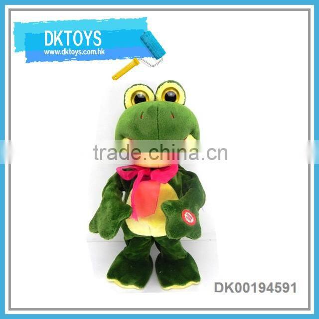 Hot Sale New Item BO Music Movement Turned Frog With Action Color Box Plush Kids Toys