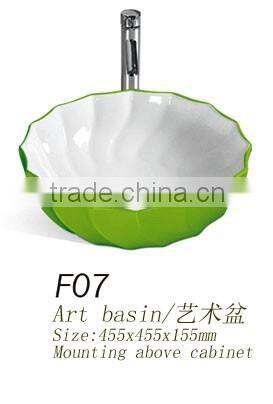 F06 Popular two color basin, oval basin, white inside and green outside wash basin