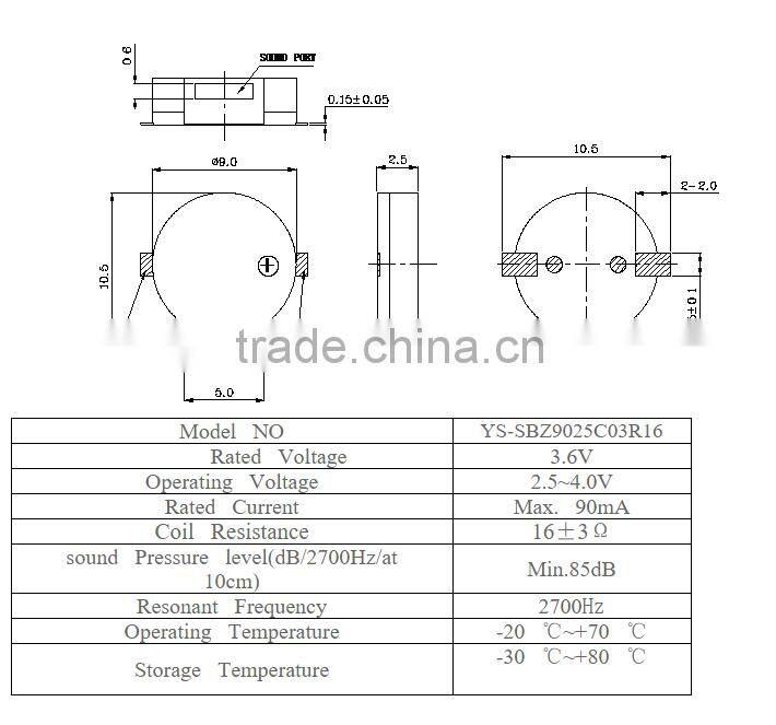 9x2.5 mm SMD buzzer 3.6V small size buzzer