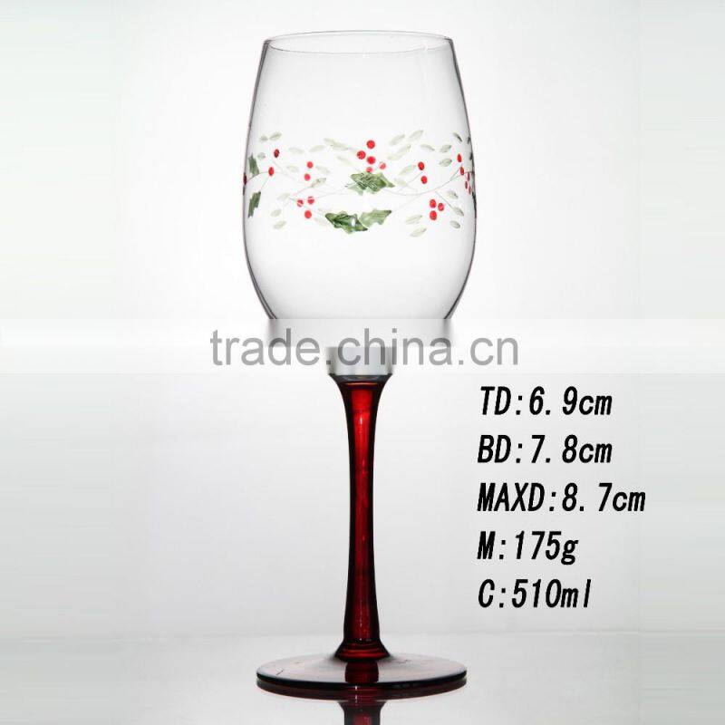 Hot selling christmas painted wine glass decoration color wine glass for christmas