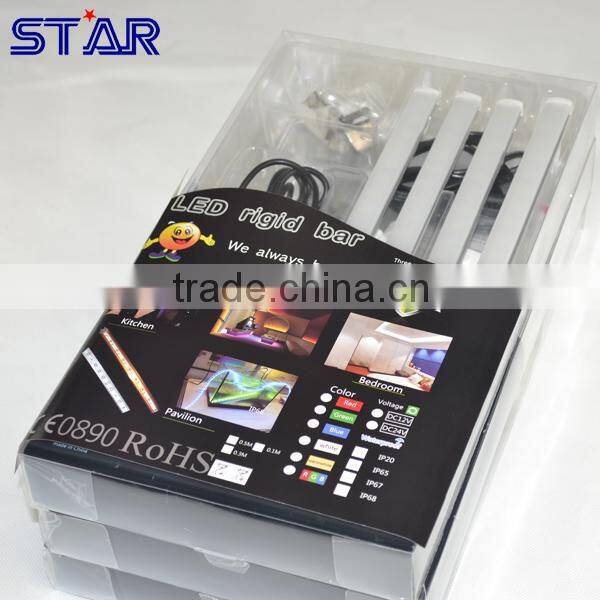 Blister packing 30cm Aluminum LED Bar RGB 5050 12V IP20 4.5W + 24keys RGB IR Remote controller + 12v adapter + Accessories