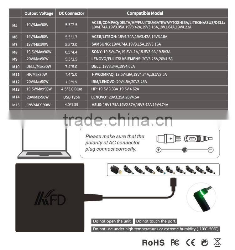New KFD 90w Multiple Universal Laptop Wall AC Adapter/Charger/Power Supply Max 90W 15V-20V for dell hp ,lenovo,asus ...