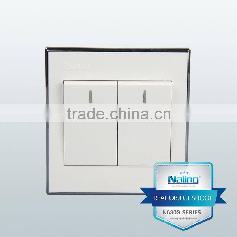 Wenzhou manufacturer pure white with silver ring 2 gang 2 way electric wall switch