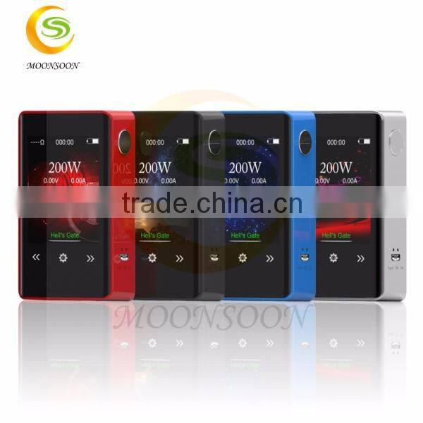 2016 the newets hells gate touch screen2*18650 external batteries 200w tc box mod vs halls gate 75w screen box mod