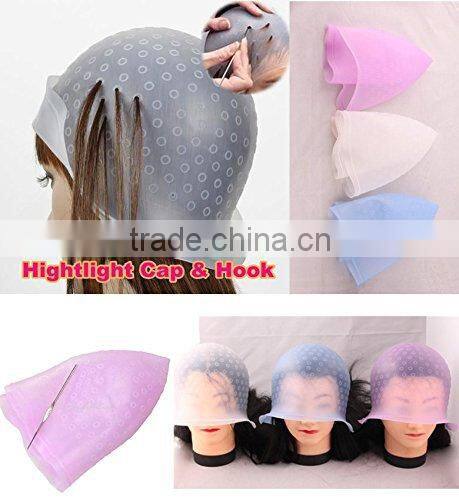 Pro Salon Silicon Reusable Hair Colouring Hairdressing Highlighting Dye Frosting Cap & Free Hook Random Color