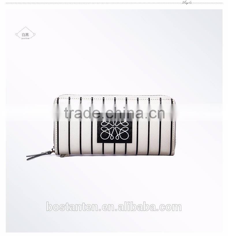 stripe pattern zippered women leather hand purse manufacturer