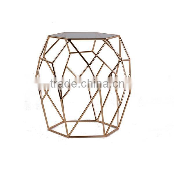 2016 NEW round marble table tops rose gold metal wire coffee table