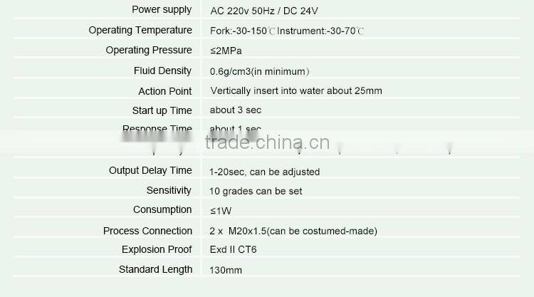 2015 new Vibration Tuning Fork Level Switch/Level Sensor(Duel electric)