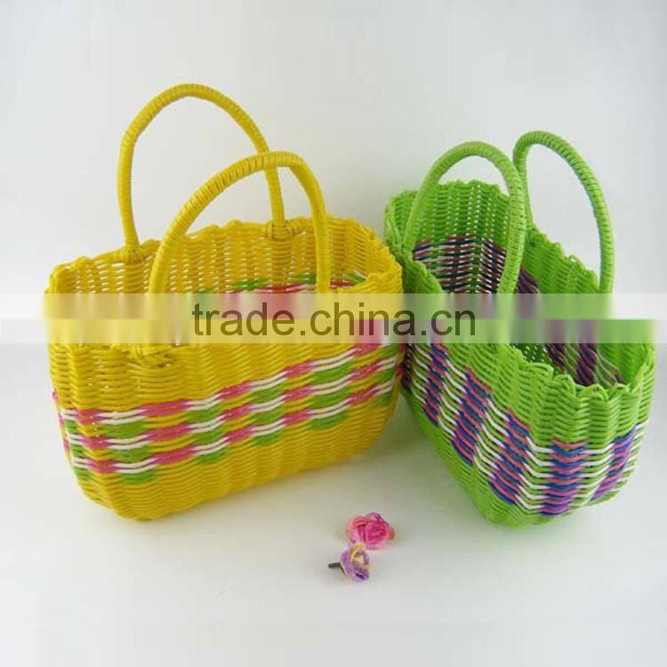 Plastic wicker woven home sundries storage basket vegetable shopping hand basket