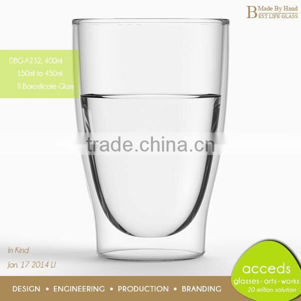DBG-H20-400 400ml Popular Borosilicate Double Wall Glass Drink Cup