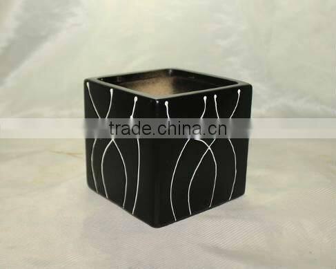 Attractive Line Pattern Square Ceramic Flower Pots