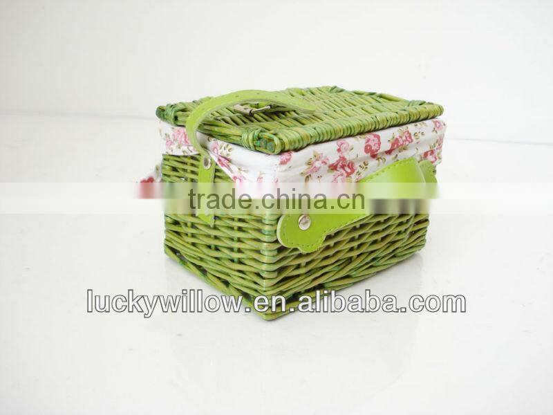 rectangle small wicker basket with lid&lining&PU handle