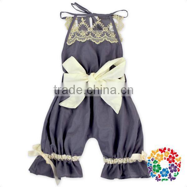 Fashion Baby Summer Smock Lace Flower Playsuit White Bowknot Long Baby Bodysuit Clothing