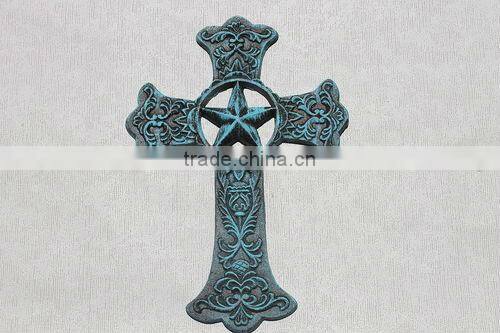 Cast Iron Fleur De Lis Wall Plaque Metal Art Old World Tuscan Decor Cross