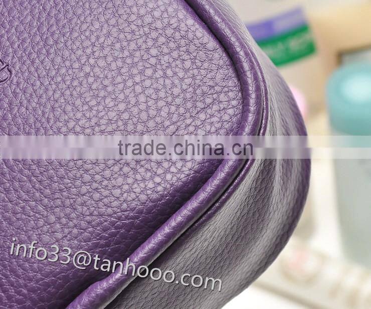 hot sell fashion ladies beautyful genuine leather make up bag with zipper