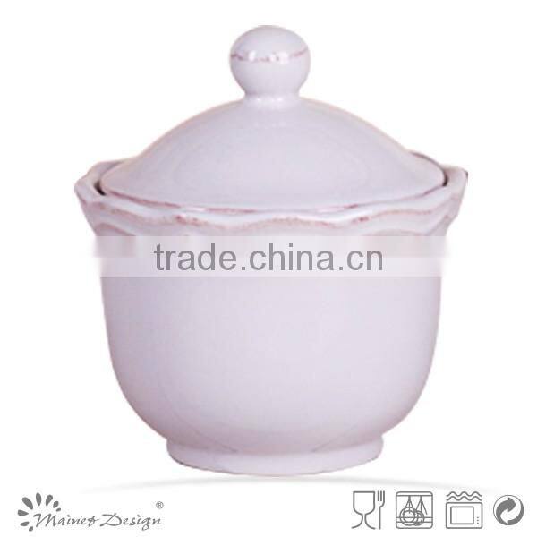 white emboss ceramic sugar bowl