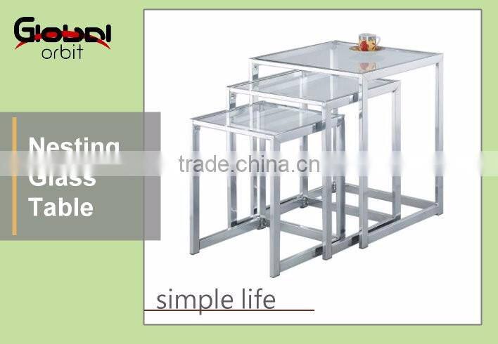 High Quality Durable Tempered Glass Coffee Nesting Metal Side Table