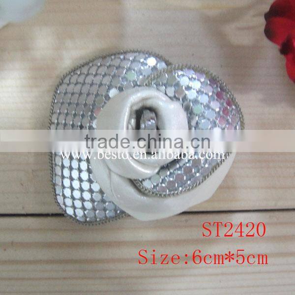 ST2420 shinning leather flower with Sequin lace genuine leather flowers for shoes decoration