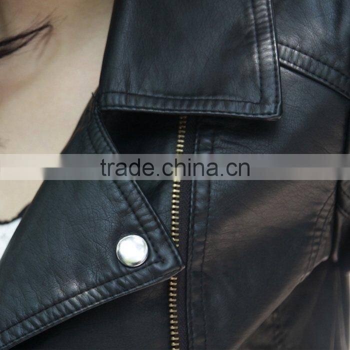 Womens Slim Biker Motorcycle PU Soft Leather Zipper Jacket Coat