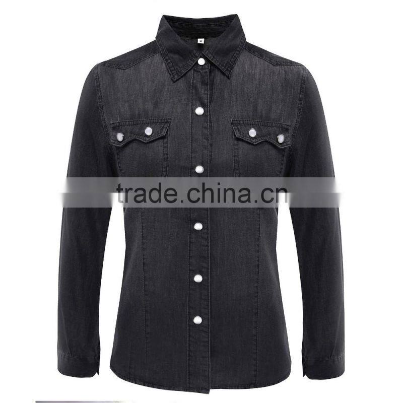Wholesale factory price brand ladies casual jeans fabric sexy fancy denim shirt women