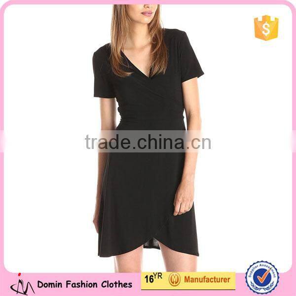 New Fashion Tie Waist Design V Neck Short Sleeve Women Wrap Dress