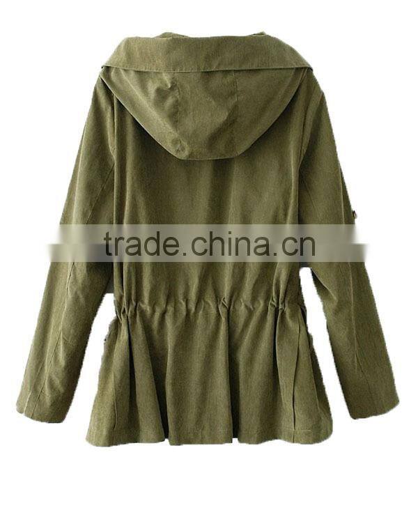 ladies army green new style jacket with hooded