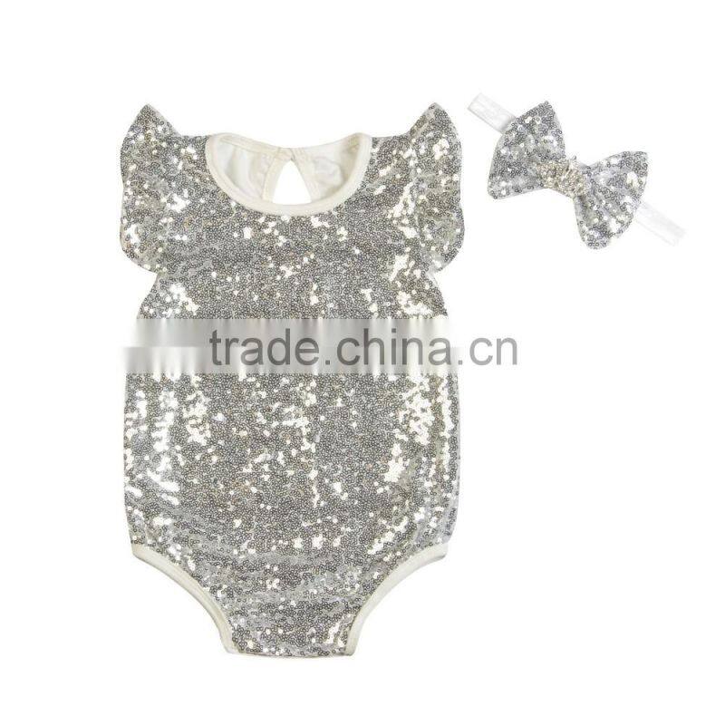 100%organic cotton wholesale baby sequins romper short sleeve cotton baby rompers