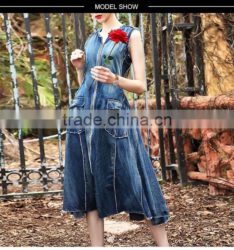 Maxnegio midi denim sleeveless design jeans dress