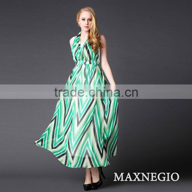 European simple long chevron maxi dress