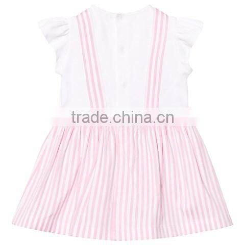 New arrival kids clothes frocks design 100% cotton pink stripe latest children girl dress