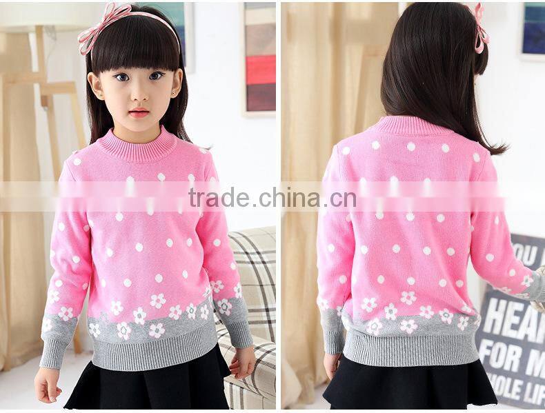 2016 fashion low price flower low MOQ knitted sweater design girl winter clothing