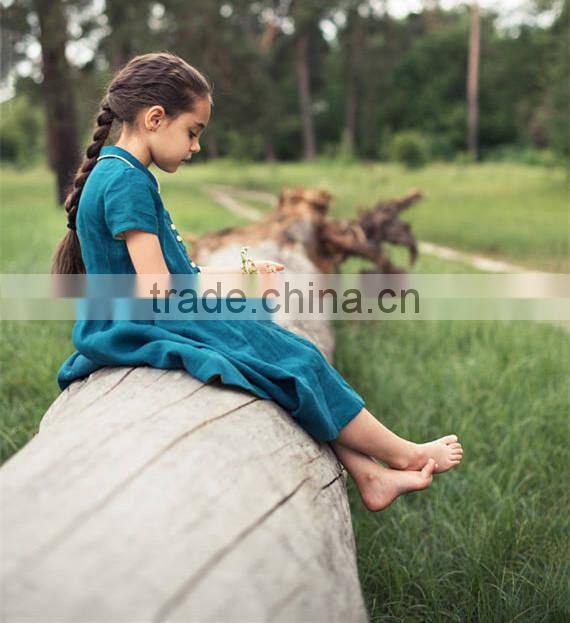 High Quality Washed Girl's Linen Dress Kids Linen Summer Dress