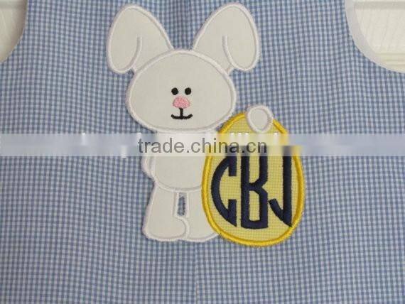 Baby Boy Shortall Longall Easter Applique Monogram Bunny Jon Jon Romper