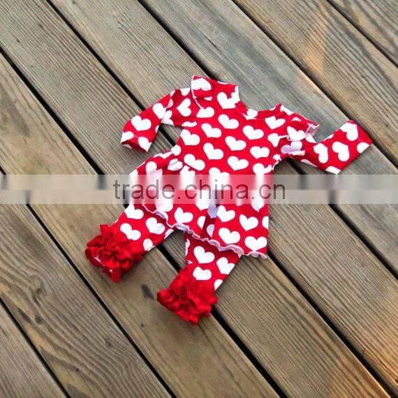 Girls Valentines Day Clothing Sets Red Heart Knit Ruffle Icings Pants And Tops Outfit