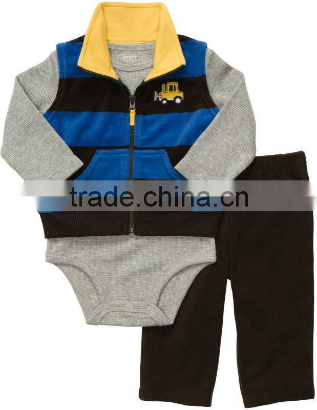 NEW Bodysuit Vest Pants Baby Boy Bulldozer Stripes