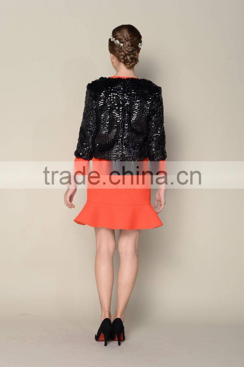 hot selling black shinny high end 2015 warm short jackets for women