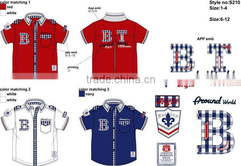 2015 new design printing flag children shirts fashion checks boys short-sleeved shirt