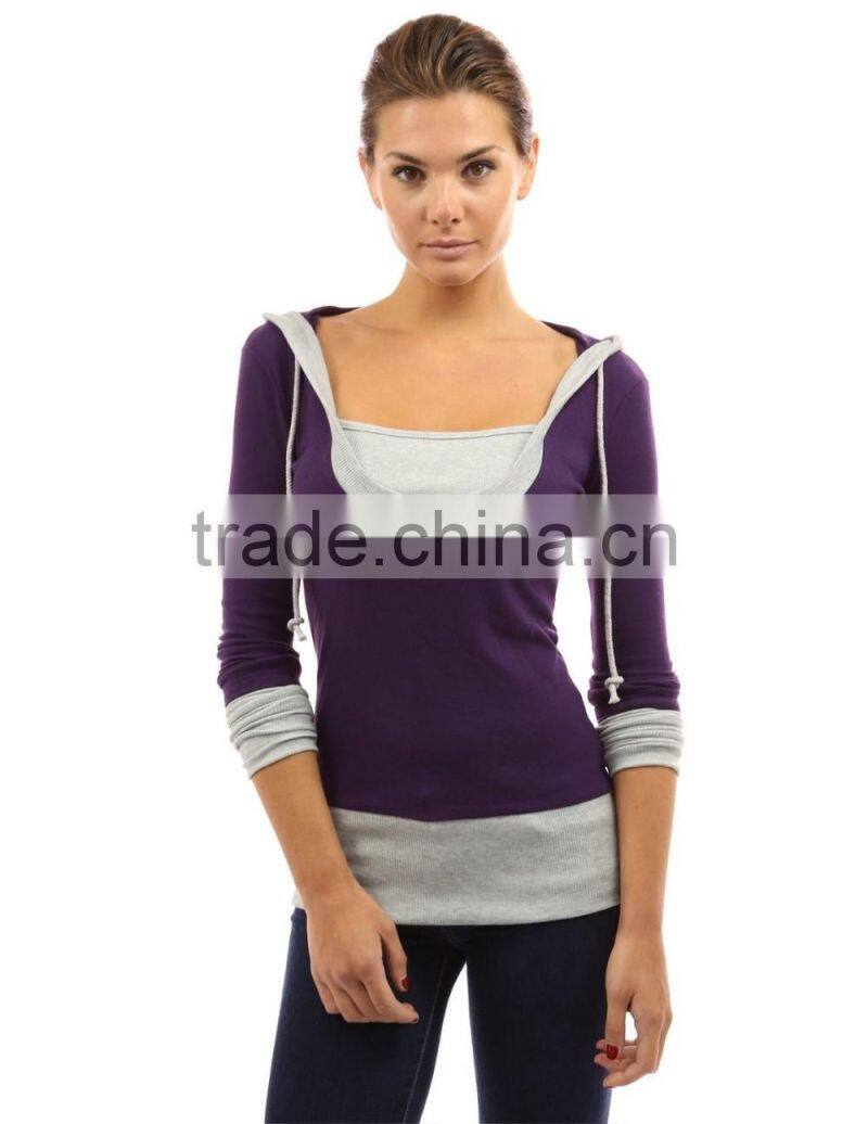 Girls good price deep neck skinny contrast color hoodies