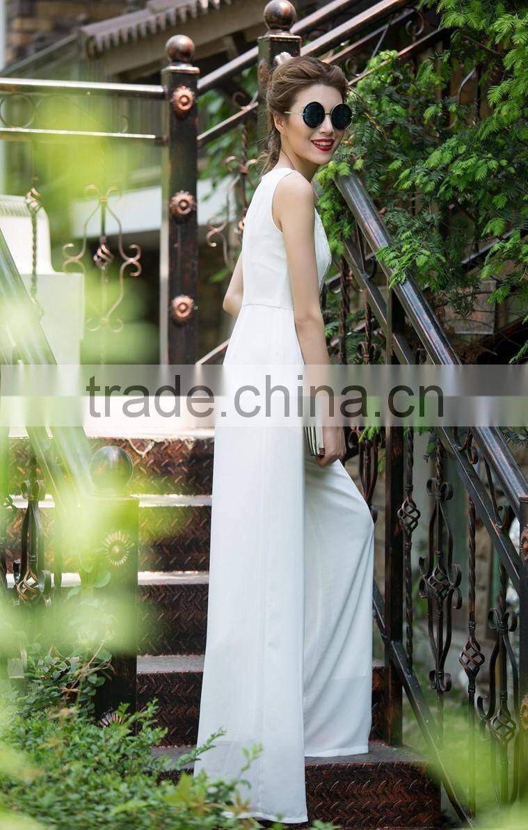 fashion white chiffon one piece jumpsuit dress pants