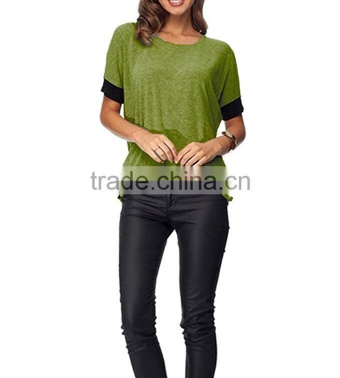 Women Purecolor Comfy Loose Fit Short Cut Out Sleeve Cotton T-Shirt