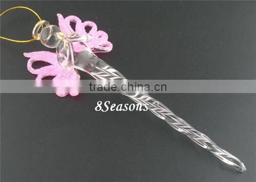 1PCs Pink Angel Christmas Ornament Glass Lampwork Icicle 156x48mm