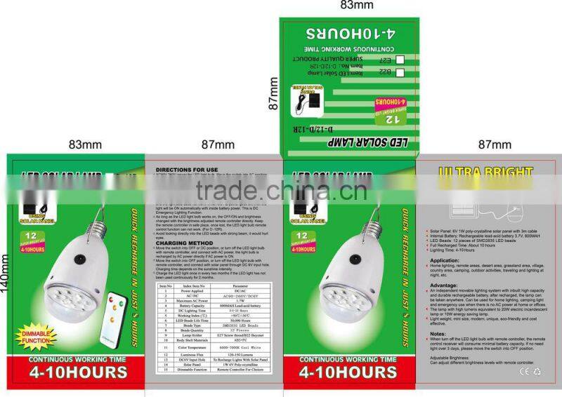 4 IN 1 AC/DC Portable Solar Led Light With Detachable Handdle and Remote Control